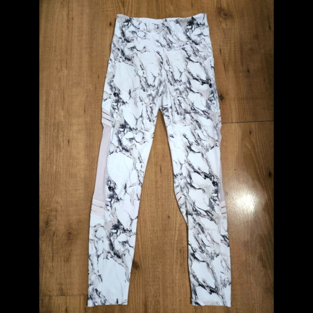 Marble print athletic leggings. Infinite performance brand.